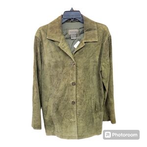 Brandon Thomas - Green 100% Leather Blazer Button Jacket -Women’s Medium Vintage